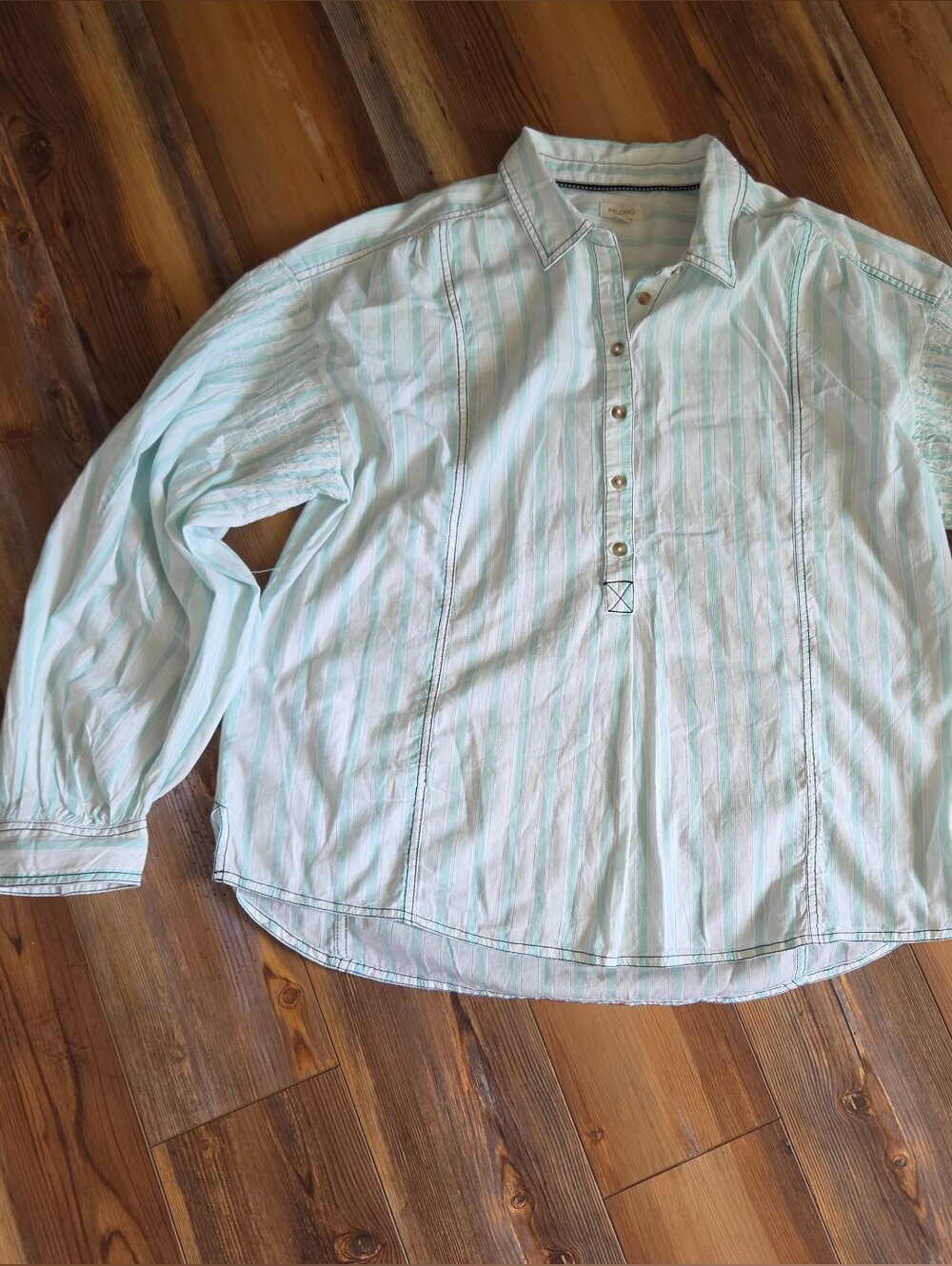 Pilcro Mint& White Striped Casual Shirt Size L